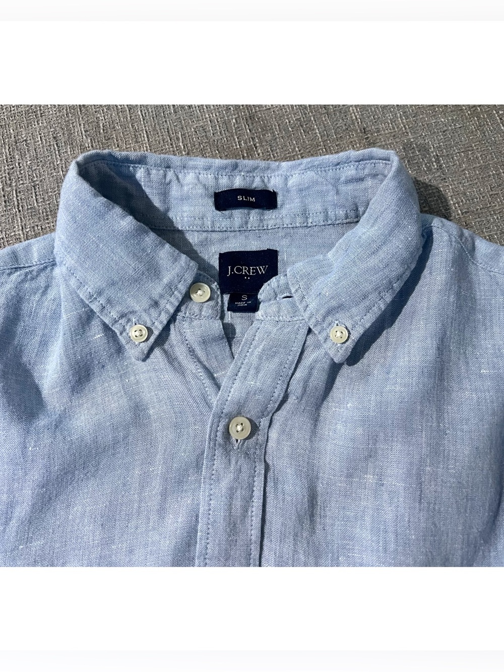 J.Crew Men’s S Linen Cotton Button Down Shirt Blue Short Sleeve Summer - Picture 2 of 6